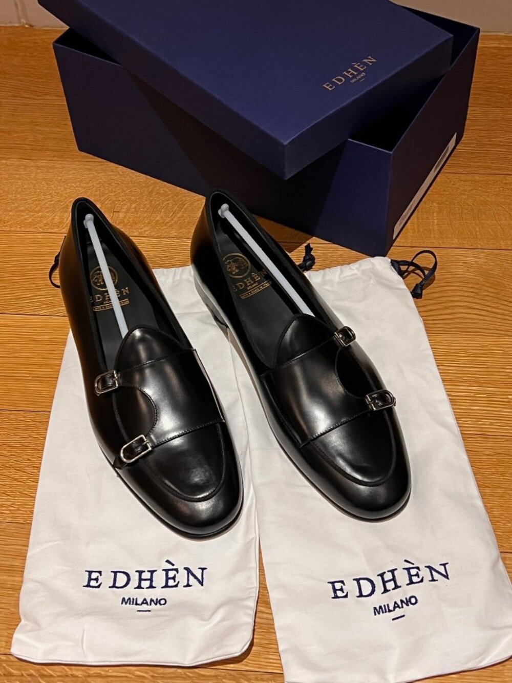 EDHEN Milano Brera Black Double-Strap Men's Loafers, Size 10 (US) - MSRP of $580